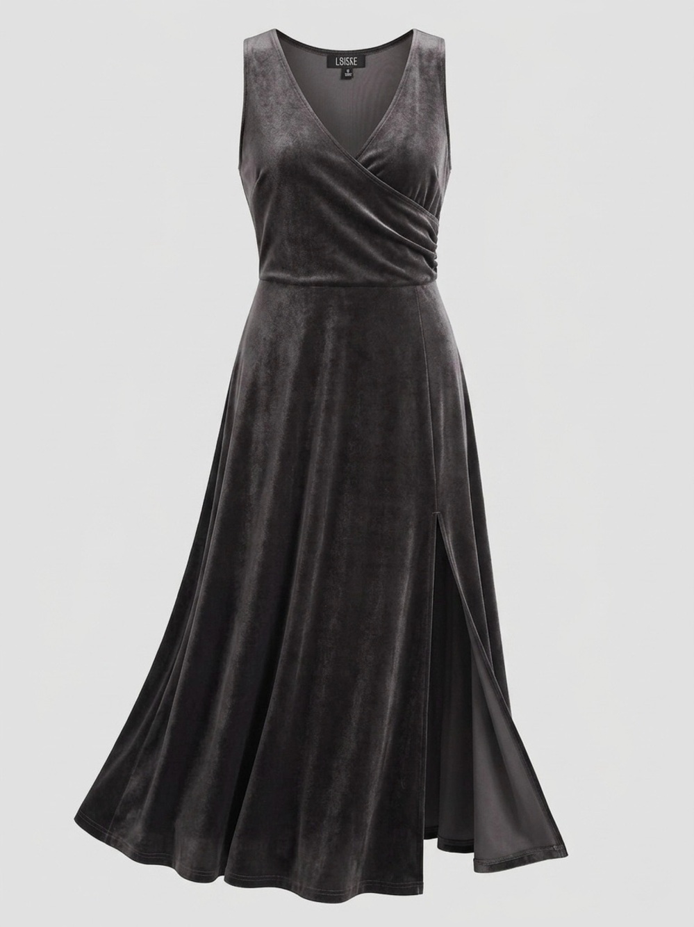 Lbisse Charcoal Grey Velvet Wrap Style Full Length A-line Maxi Dress Size Xlarge